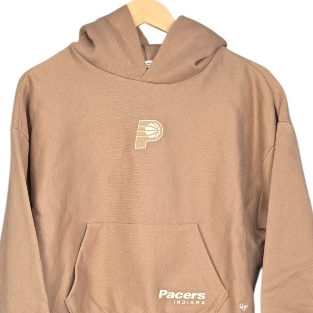 '47 Brand Indiana Pacers Cropped Hoodie Womens Small Tan Fleece Sweatshirt NWOT